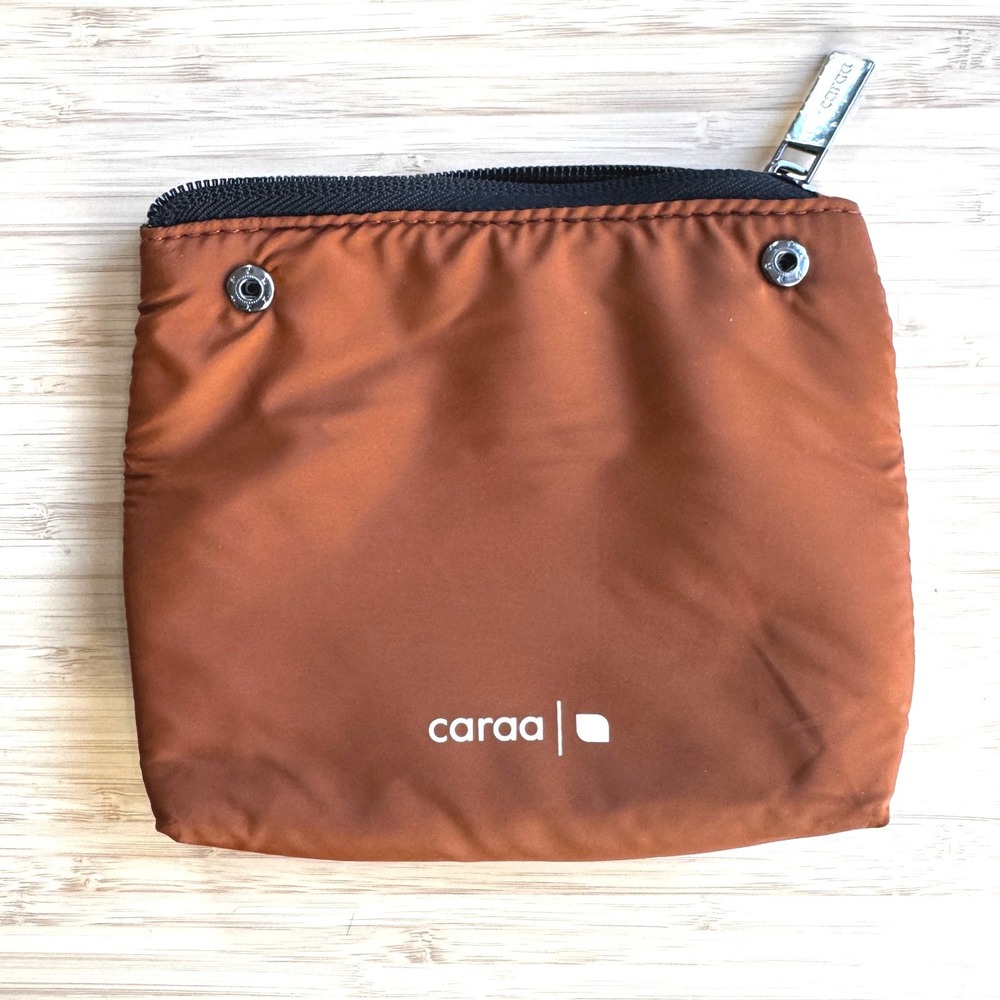 Caraa Zip Pouch Organizer Insert Rust Orange Black Mesh Snap Travel Bag